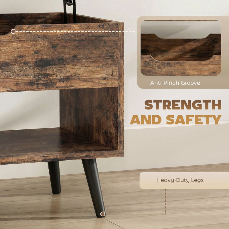 Close-up of the anti-pinch groove and heavy-duty metal legs on the coffee table frame