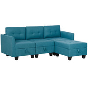 Homcom light blue L-shaped modular sofa with storage ottoman, side profile studio shot