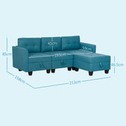 Dimension diagram showing 213cm width, 158cm depth, 85cm height and seat measurements