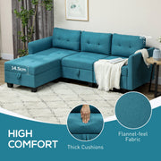 Close-up of thick flannel-feel cushions with a folded throw blanket on the armrest