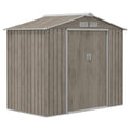 Outsunny 7x4ft light brown wood-effect metal garden shed with apex roof and closed double sliding doors