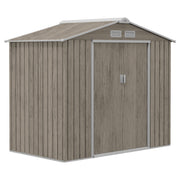 Outsunny 7x4ft light brown wood-effect metal garden shed with apex roof and closed double sliding doors