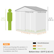 Dimension diagram for the 7x4ft light brown shed: 213cm wide, 130cm deep, 185cm high, 2.42 sq m base area