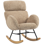 Homcom light brown upholstered rocking chair studio shot showing the curved headrest and armrests