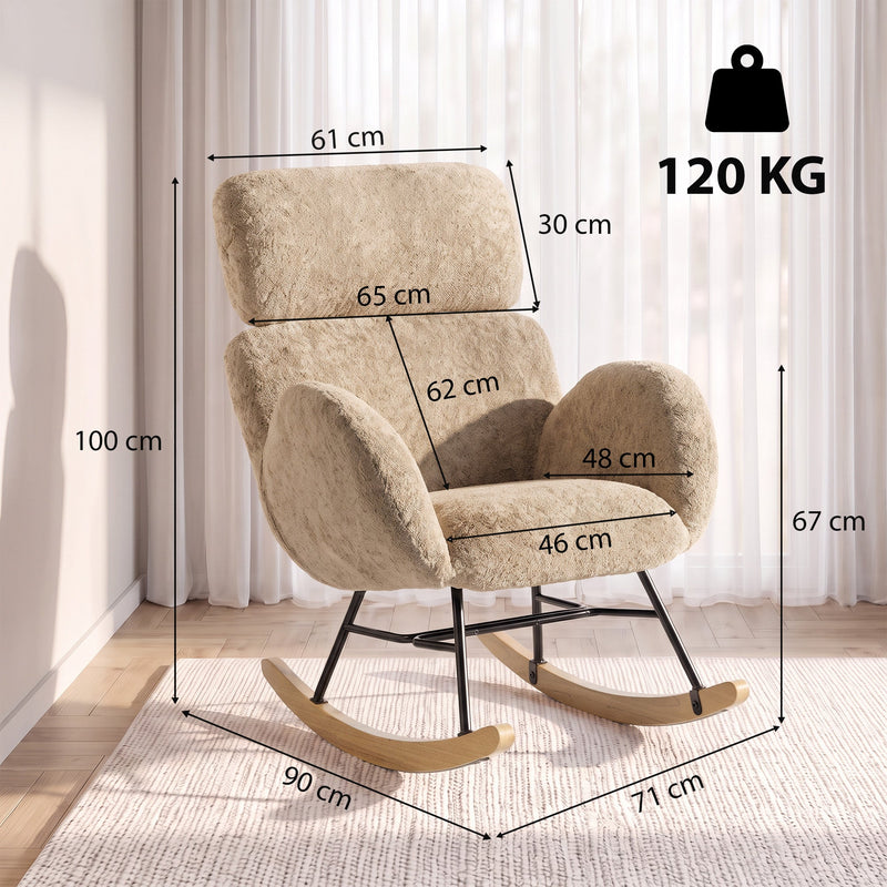 Dimension diagram of the rocking chair showing 71cm depth, 90cm rocker length and 100cm overall height