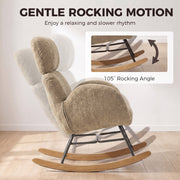 Close-up of the rocking chair's base showing the 105 degree rocking angle
