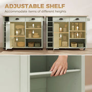 Adjustable cabinet shelf shown at different heights with a hand moving the shelf