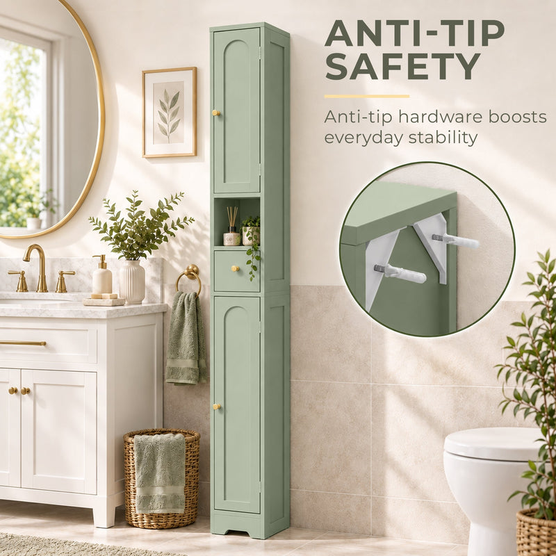Anti-tip safety panel with a close-up of the anti-tip hardware