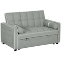 Light grey 2-seater sofa bed with tufted cushions and white piping detail