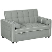 Light grey 2-seater sofa bed with tufted cushions and white piping detail