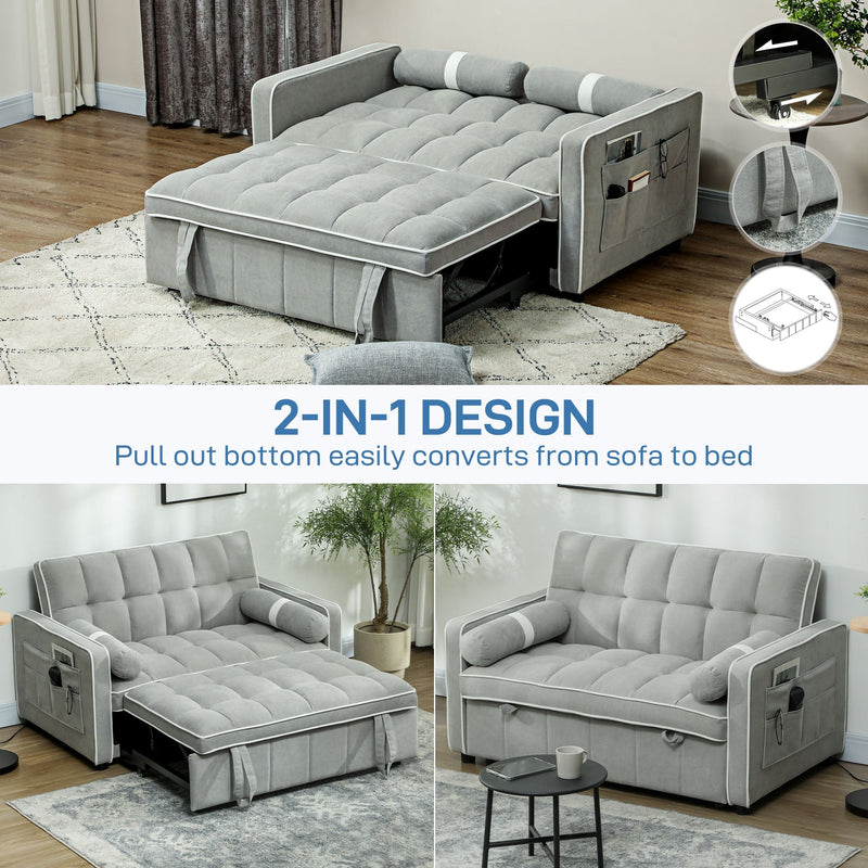 2-in-1 design shown pulling out from sofa to bed with side pocket and frame close-ups