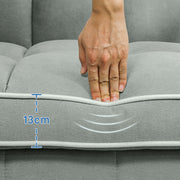 Close-up of the 13cm seat cushion thickness with a hand pressing the fabric