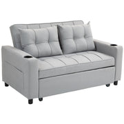Homcom light grey two seater pull-out sofa bed, studio shot with pillows