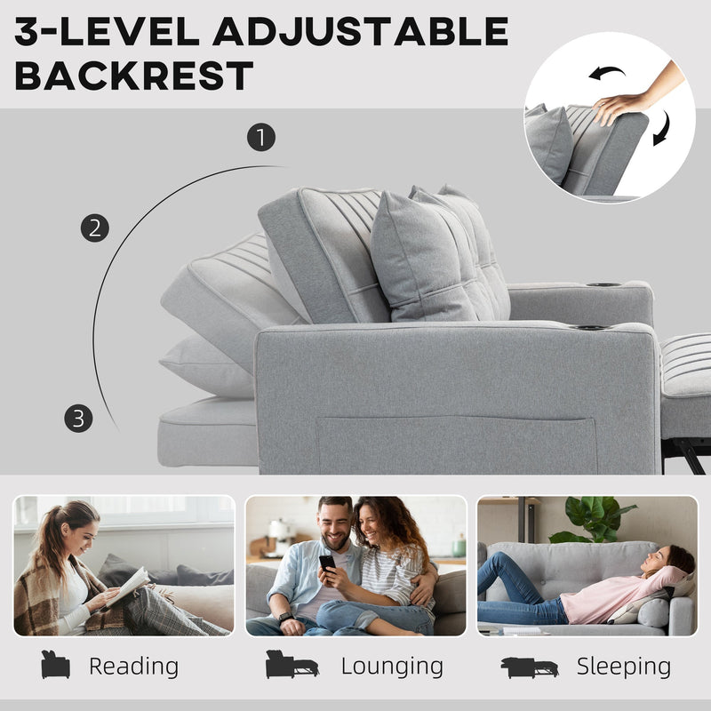 Three-level adjustable backrest diagram with reading, lounging and sleeping icons