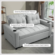 Labelled lifestyle shot showing overstuffed back pillows and supportive track armrests
