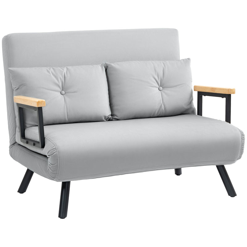 Homcom light grey velvet 4-in-1 sofa bed in loveseat mode, studio shot