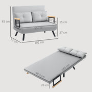 Dimension diagram showing sofa mode 102W x 73D x 81H cm and bed mode 183L x 98.5W cm