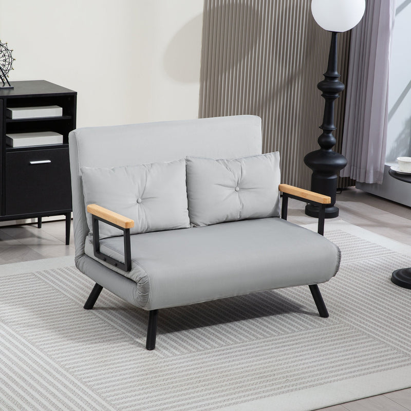 Full light grey sofa bed shown in loveseat mode in a room setting