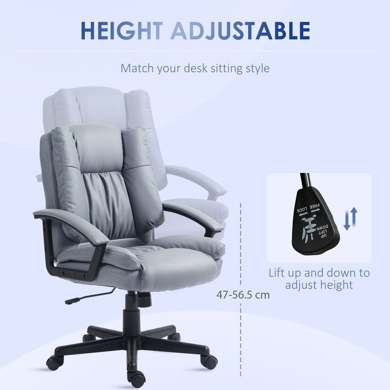 Office chair height adjustment panel showing a 47-56.5 cm seat range and lift lever