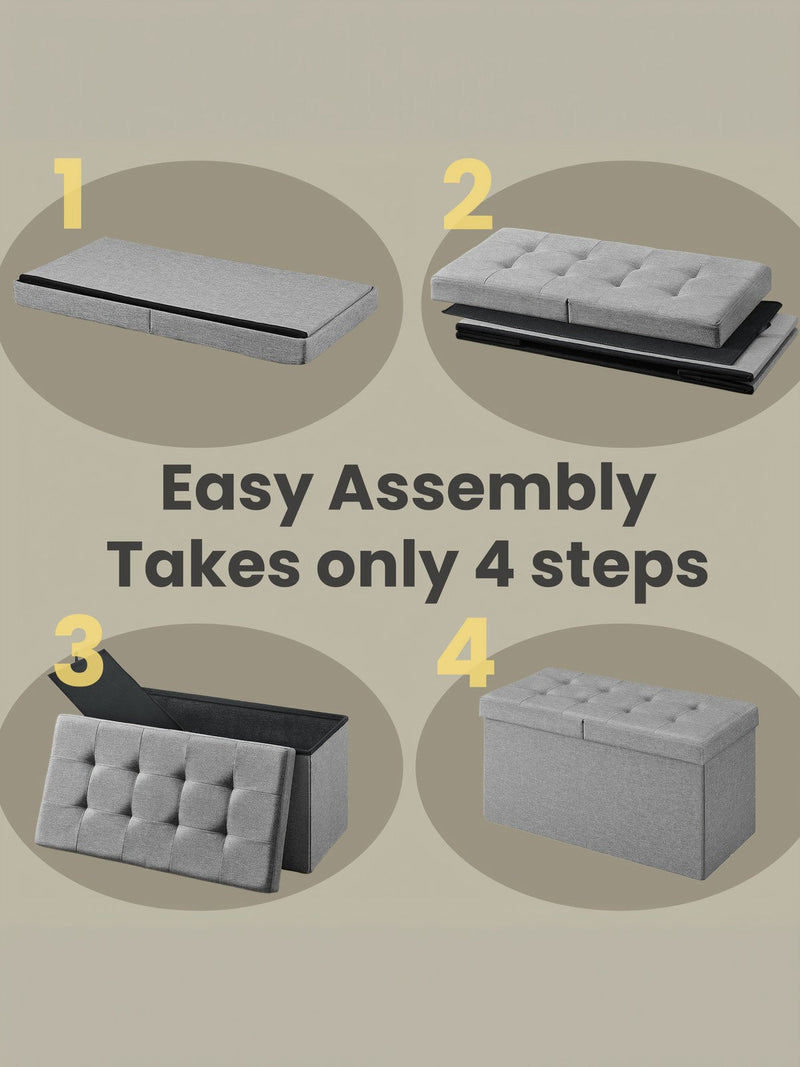 4-step assembly sequence showing the ottoman unfolding into shape