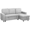 Light grey L-shaped sofa bed shown as a corner sofa with a pale grey linen-look finish