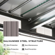 Galvanised steel structure panel showing the roof frame and a wall colour swatch