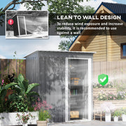 The shed placed against a house wall to cut wind exposure, illustrating its lean-to layout