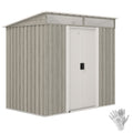 Studio view of the 6x4ft light grey wood effect Outsunny metal shed with gloves included