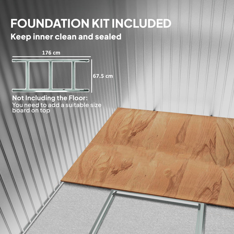 Foundation kit frame measuring 176 x 67.5 cm with a timber floor board laid on top