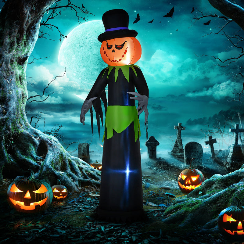 Outsunny Halloween pumpkin man decoration lit up at night in a spooky graveyard lifestyle scene