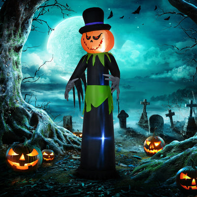 Outsunny Halloween pumpkin man decoration lit up at night in a spooky graveyard lifestyle scene
