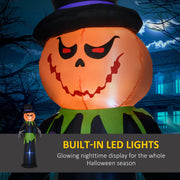 Close-up of the glowing carved pumpkin face on the Outsunny Halloween pumpkin man decoration