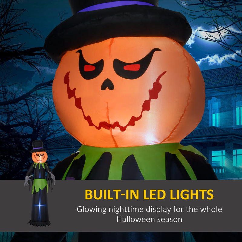 Close-up of the glowing carved pumpkin face on the Outsunny Halloween pumpkin man decoration