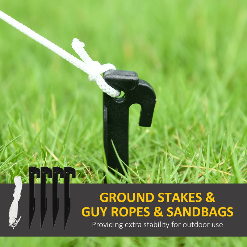 Ground stake, guy rope and sandbag accessories included with the Outsunny pumpkin man decoration
