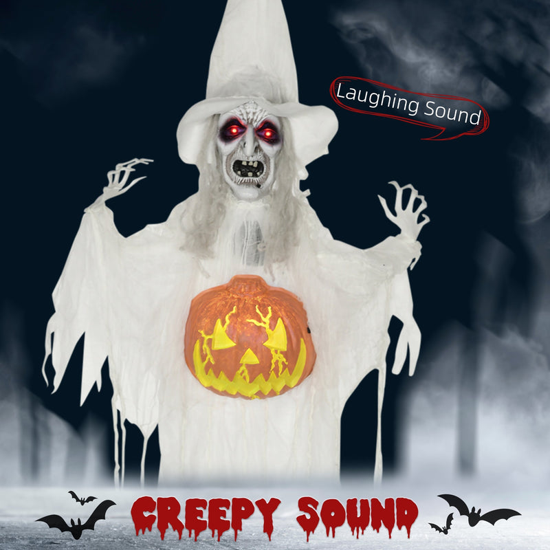 White witch in fog labelled with her laughing sound effect