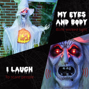 Close-up of the witch's glowing red eyes and bared teeth