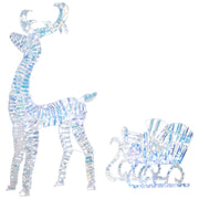 Silver holographic Christmas reindeer and sleigh light decoration on a white background