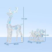 Reindeer 115 cm tall and 60 x 29 cm, sleigh 42 cm tall and 45 x 29 cm, with dimensions labelled