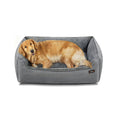 XL linen-look dog bed, Dove Grey, by Feandrea, with dog lying inside