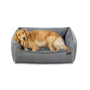 XL linen-look dog bed, Dove Grey, by Feandrea, with dog lying inside