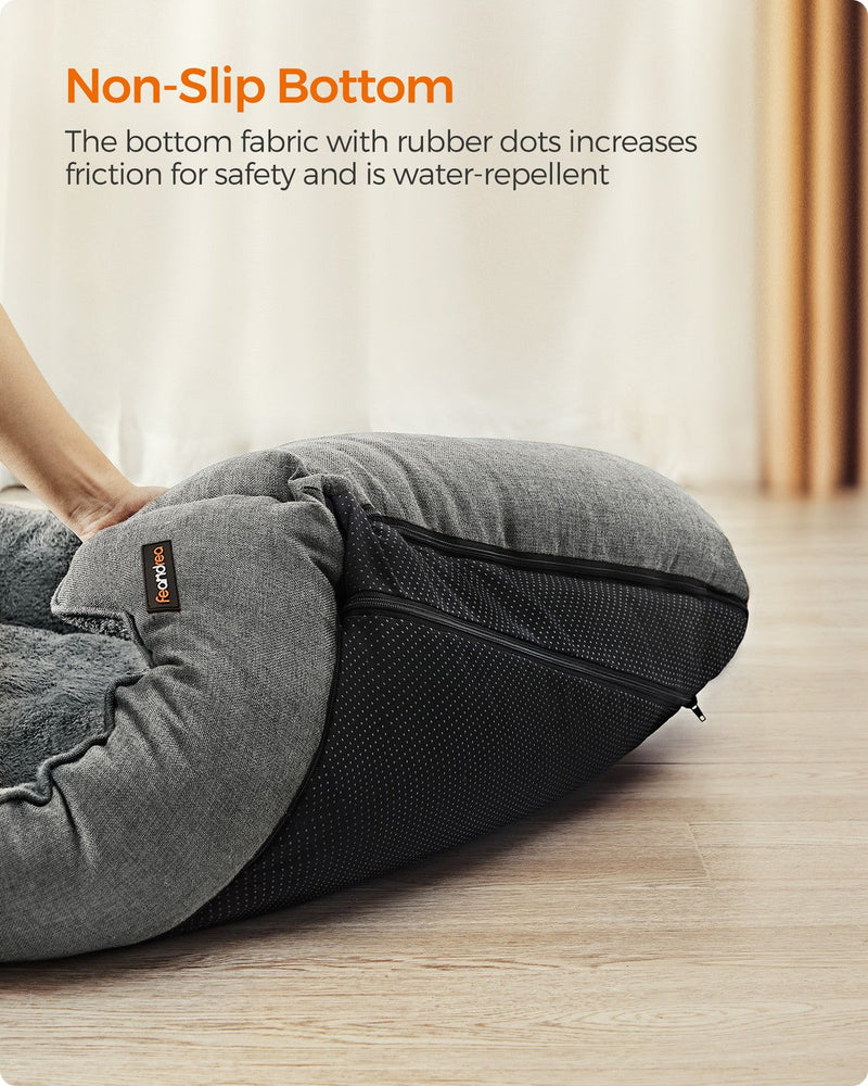 Non-slip rubber dot base on the underside of the dog bed