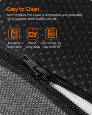 Zipper on removable washable cover of dog bed