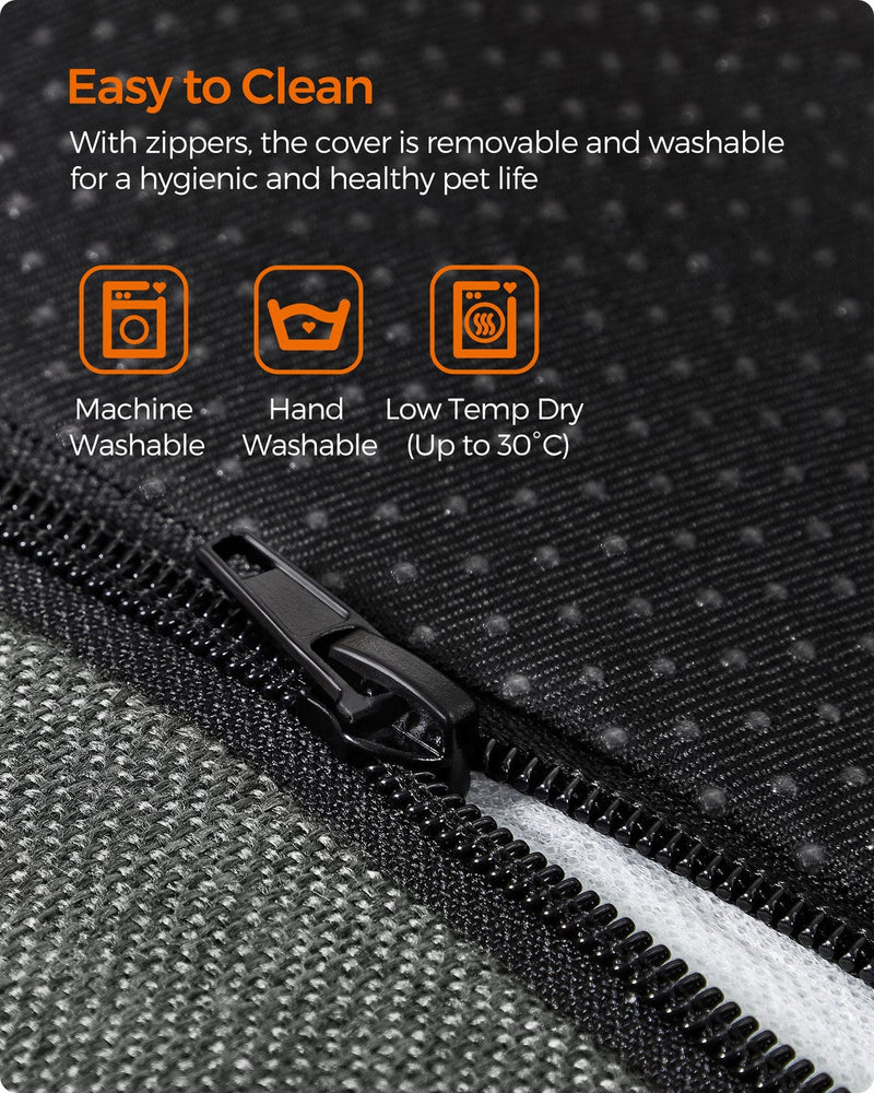 Zipper on removable washable cover of dog bed