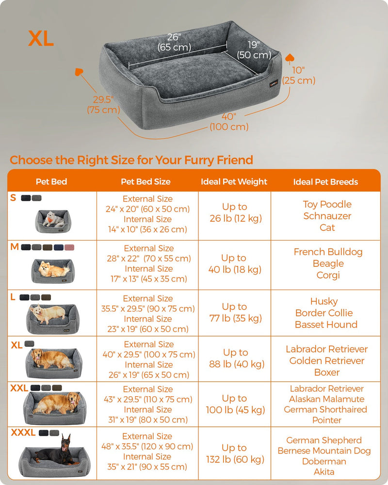 XL size comparison chart showing dimensions 100 x 75 x 25 cm