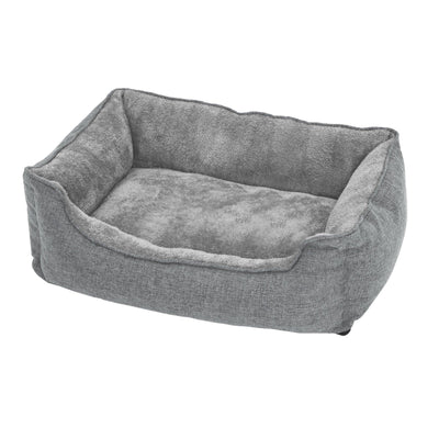Linen-look dog bed with raised edges in light grey by Feandrea, front view