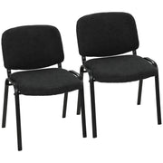 Two Homcom black linen-look fabric reception chairs with steel four-leg frames