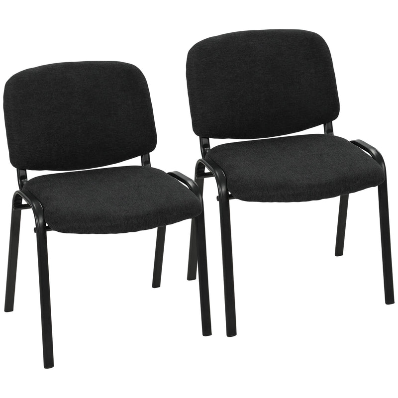 Two Homcom black linen-look fabric reception chairs with steel four-leg frames