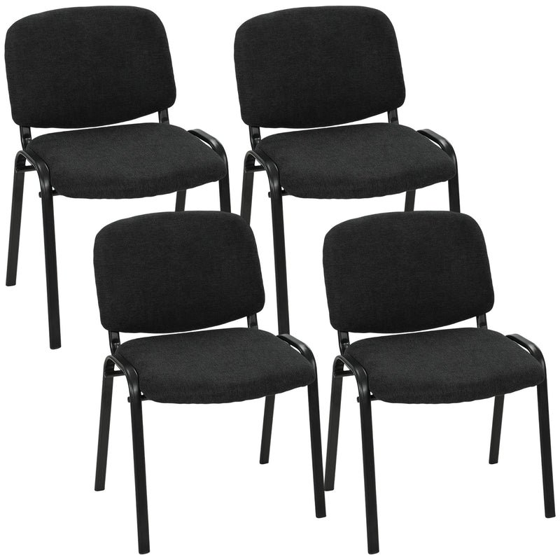 Four Homcom black linen-look fabric reception chairs with steel four-leg frames
