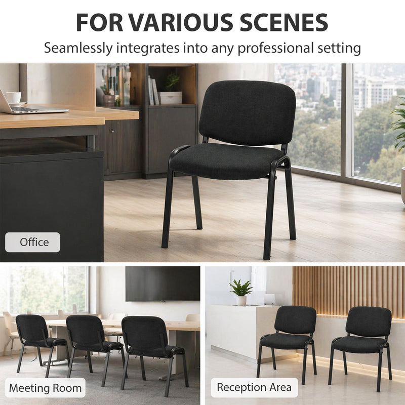 Homcom reception chairs shown in an office, a meeting room and a reception area