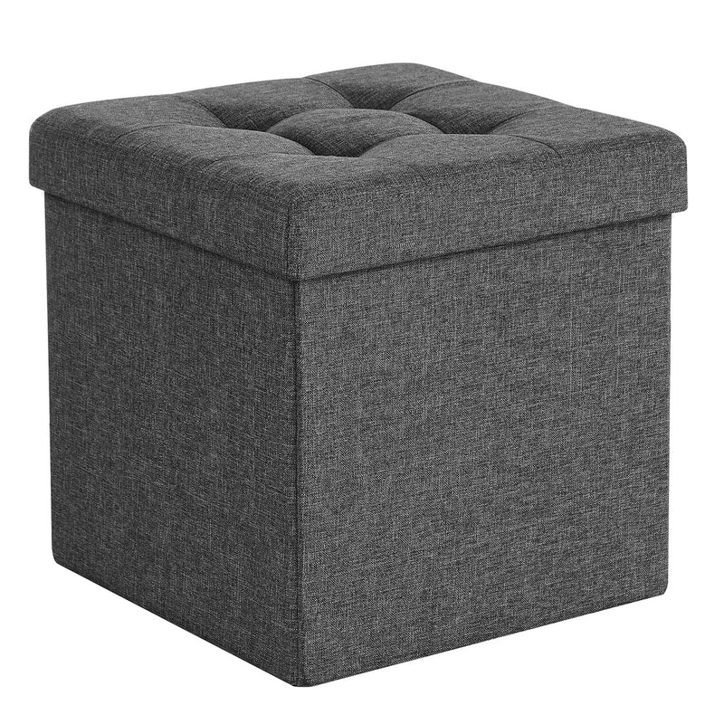 Front view of the Songmics linenette folding storage ottoman in dark grey